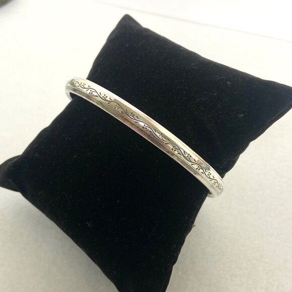 VTG Sterling Silver 925 Engraved Scroll Pattern 6MM Round Bangle Bracelet 8.25" - Picture 7 of 16